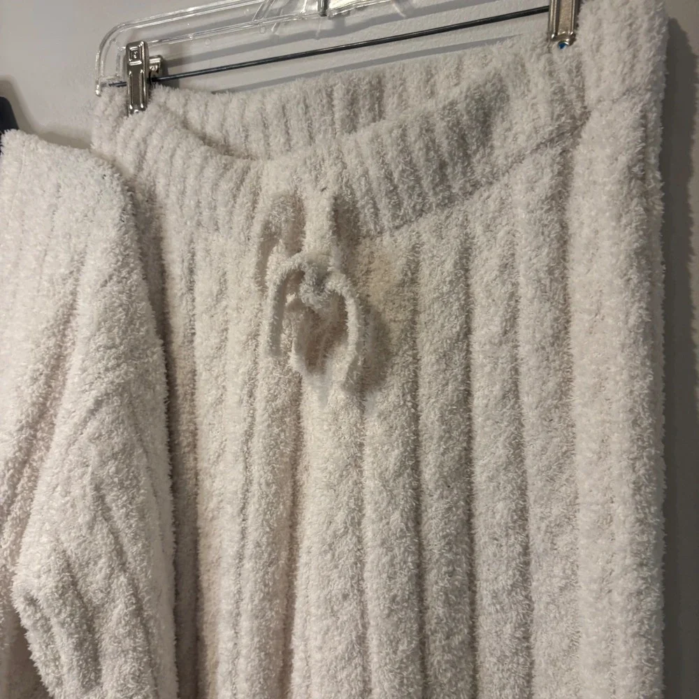Splendid Lounge Set Womens M Cream Ribbed Eyelash Knit Sweater Joggers Cottage‎